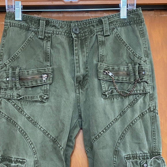 Free Knight Olive Cargo Pants Utility Cargo Pockets Zippers Chains 29/29 - Picture 2 of 7